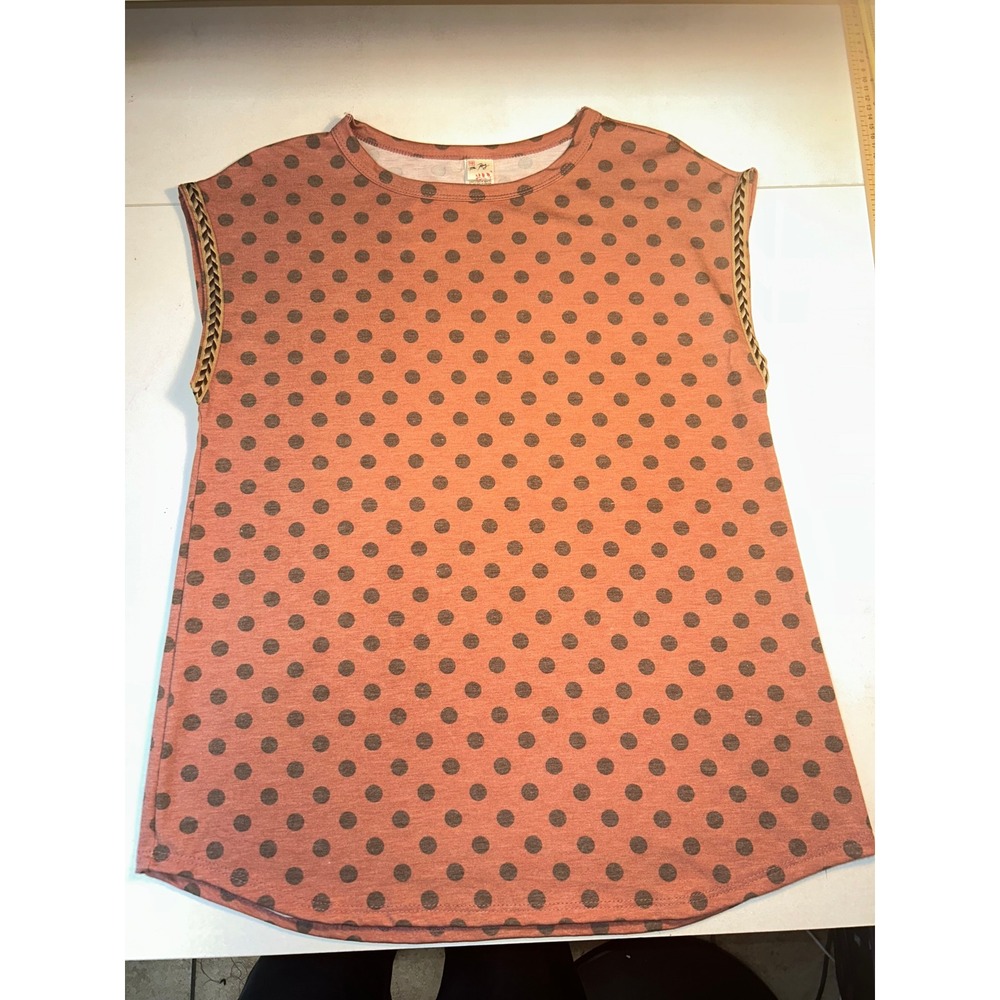 7th Ray Womens Medium Rust Polka Dot Sleeveless Top Braided Trim Made USA NWT